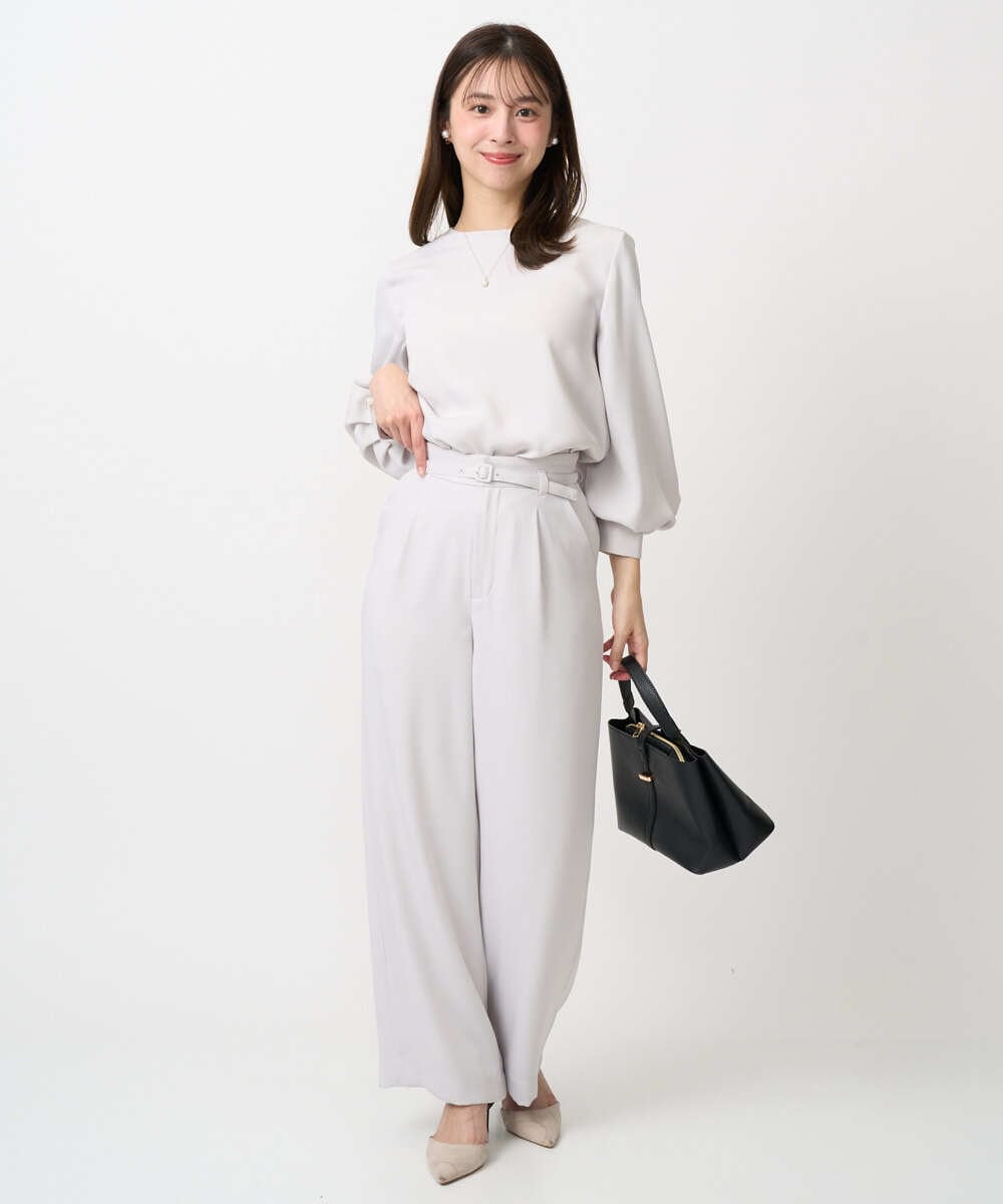 F1BFD14140 MK MICHEL KLEIN(小さいサイズ)(メゾン ドゥ サンク) 【小さいサイズ】ボリュームスリーブブラウス/撥水/防シワ/洗える ライトグレー