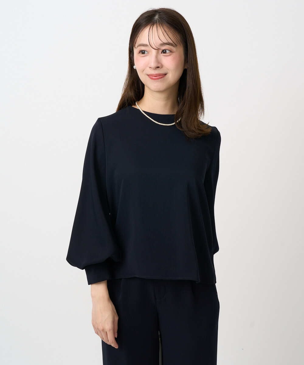 F1BFD14140 MK MICHEL KLEIN(小さいサイズ)(メゾン ドゥ サンク) 【小さいサイズ】ボリュームスリーブブラウス/撥水/防シワ/洗える ライトグレー