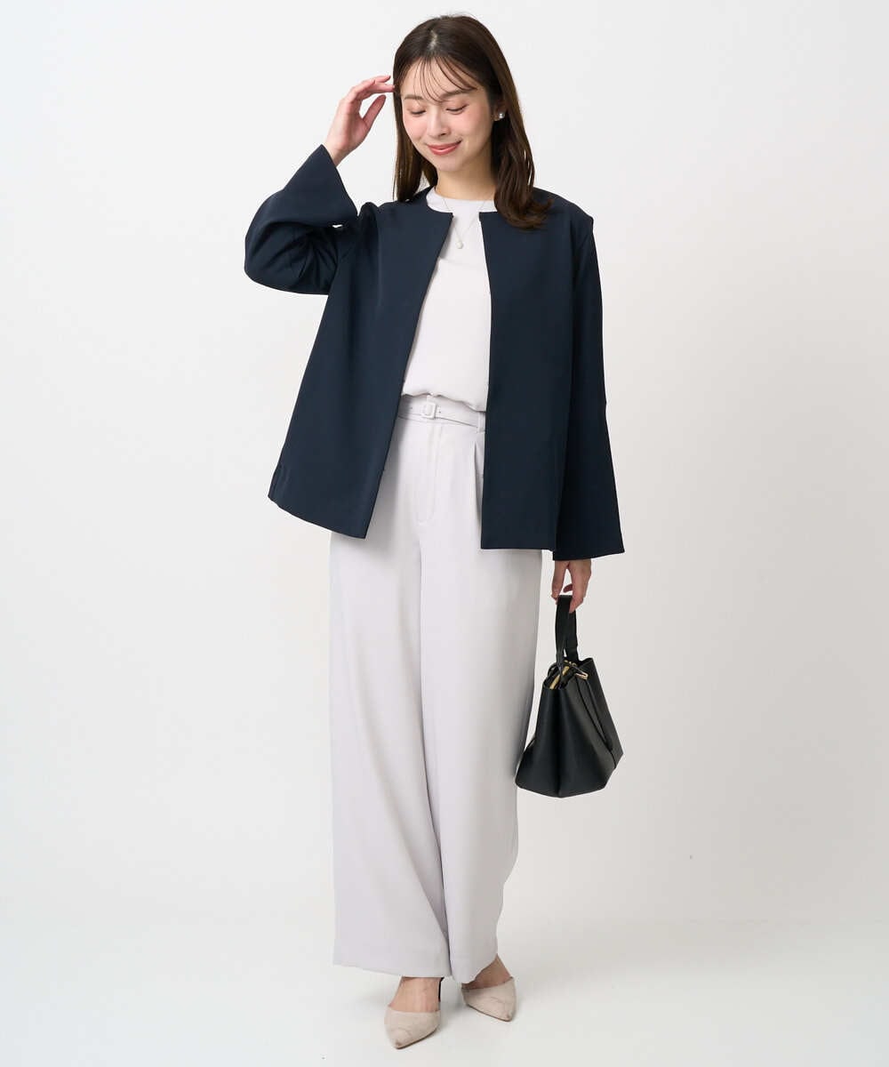 F1BFD14140 MK MICHEL KLEIN(小さいサイズ)(メゾン ドゥ サンク) 【小さいサイズ】ボリュームスリーブブラウス/撥水/防シワ/洗える ライトグレー