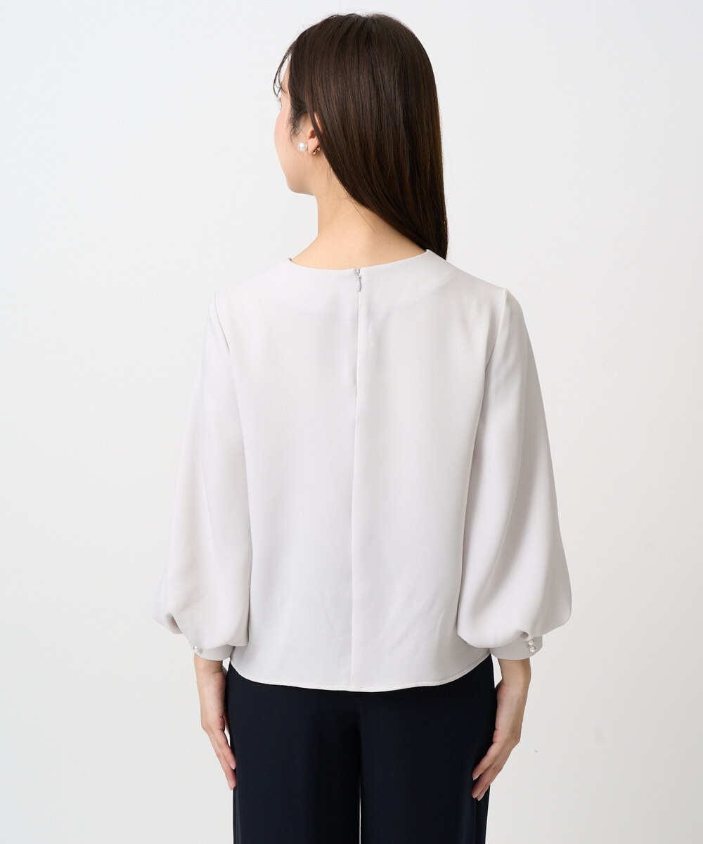 F1BFD14140 MK MICHEL KLEIN(小さいサイズ)(メゾン ドゥ サンク) 【小さいサイズ】ボリュームスリーブブラウス/撥水/防シワ/洗える ライトグレー