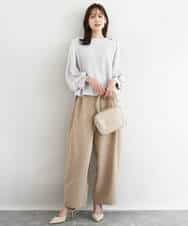 F1BFD14140 MK MICHEL KLEIN(小さいサイズ)(メゾン ドゥ サンク) 【小さいサイズ】ボリュームスリーブブラウス/撥水/防シワ/洗える ライトグレー