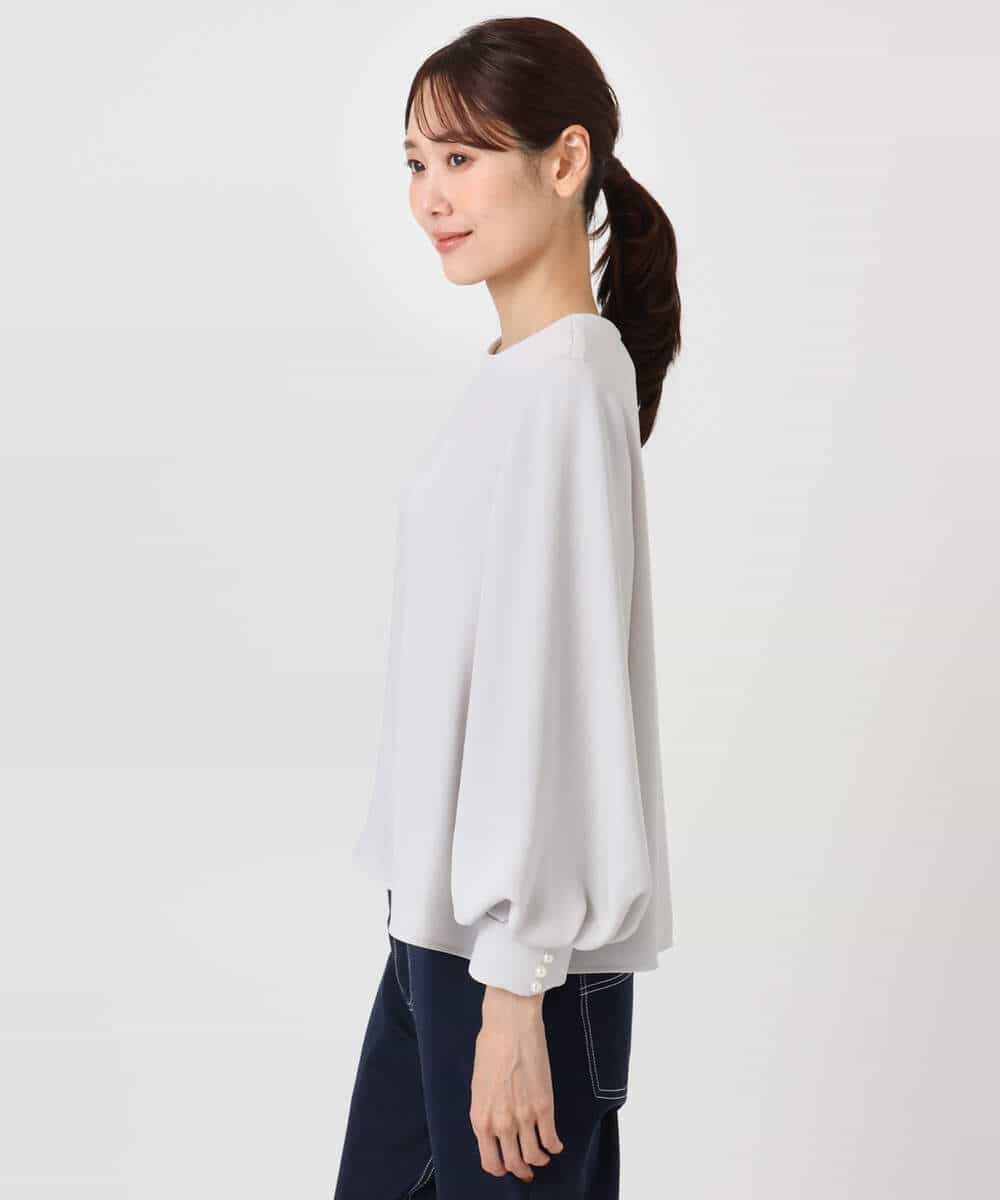 F1BFD14140 MK MICHEL KLEIN(小さいサイズ)(メゾン ドゥ サンク) 【小さいサイズ】ボリュームスリーブブラウス/撥水/防シワ/洗える ライトグレー