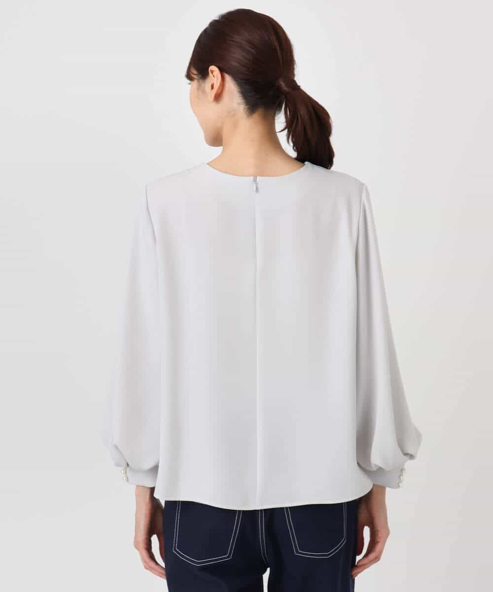 F1BFD14140 MK MICHEL KLEIN(小さいサイズ)(メゾン ドゥ サンク) 【小さいサイズ】ボリュームスリーブブラウス/撥水/防シワ/洗える ライトグレー