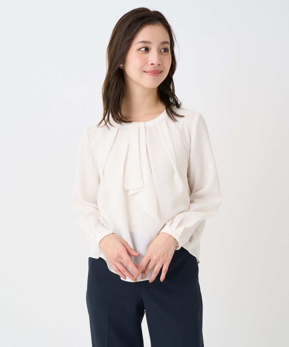 F1BFD66140 MK MICHEL KLEIN(小さいサイズ)(メゾン ドゥ サンク) 【小さいサイズ】マルチwayボウタイブラウス/洗濯機で洗える アイボリー