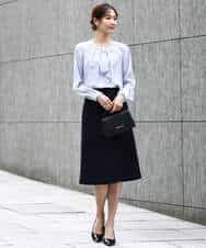 F1BFD66140 MK MICHEL KLEIN(小さいサイズ)(メゾン ドゥ サンク) 【小さいサイズ】マルチwayボウタイブラウス/洗える ライトブルー