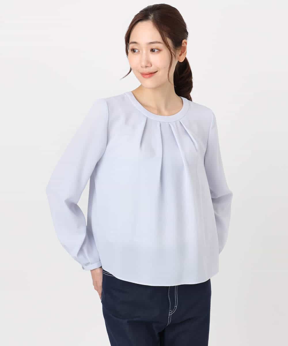 F1BFD66140 MK MICHEL KLEIN(小さいサイズ)(メゾン ドゥ サンク) 【小さいサイズ】マルチwayボウタイブラウス/洗える ライトブルー