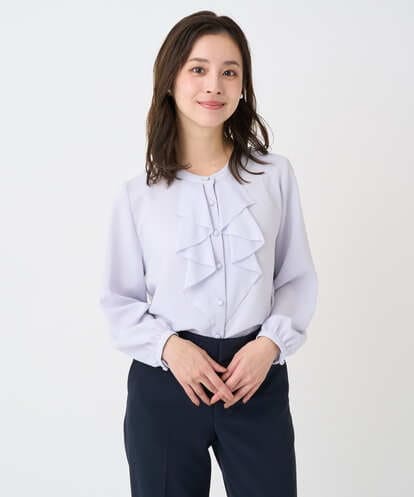 F1BFD68150 MK MICHEL KLEIN(小さいサイズ) 【小さいサイズ】ラッフルフリルブラウス/洗濯機で洗える