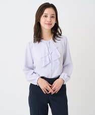 F1BFD68150 MK MICHEL KLEIN(小さいサイズ)(メゾン ドゥ サンク) 【小さいサイズ】ラッフルフリルブラウス/洗濯機で洗える ライトブルー