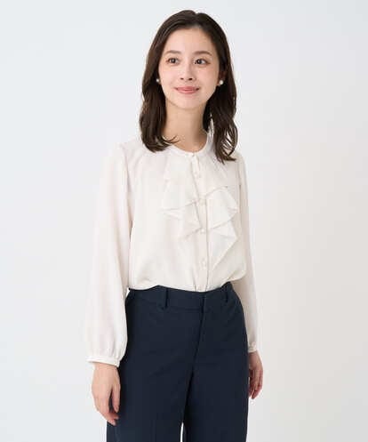 F1BFD68150 MK MICHEL KLEIN(小さいサイズ) 【小さいサイズ】ラッフルフリルブラウス/洗濯機で洗える
