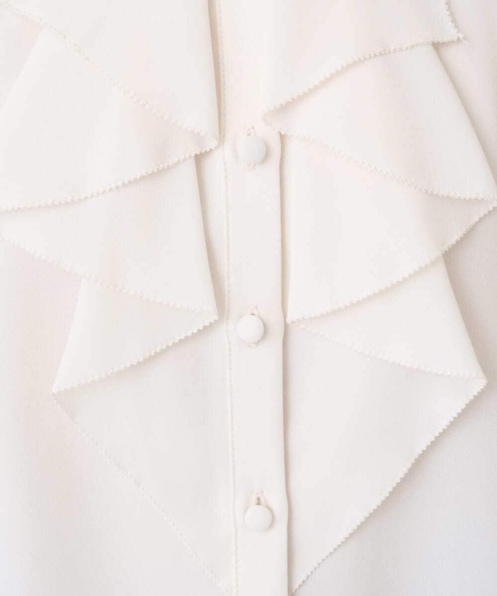 F1BFD68150 MK MICHEL KLEIN(小さいサイズ)(メゾン ドゥ サンク) 【小さいサイズ】ラッフルフリルブラウス/洗濯機で洗える アイボリー