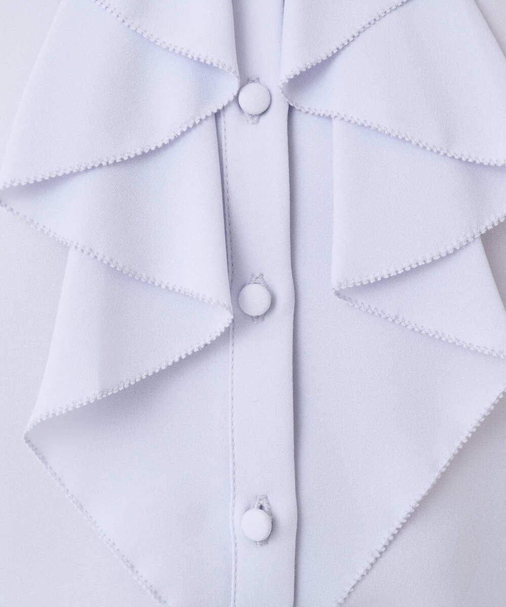 F1BFD68150 MK MICHEL KLEIN(小さいサイズ)(メゾン ドゥ サンク) 【小さいサイズ】ラッフルフリルブラウス/洗濯機で洗える アイボリー