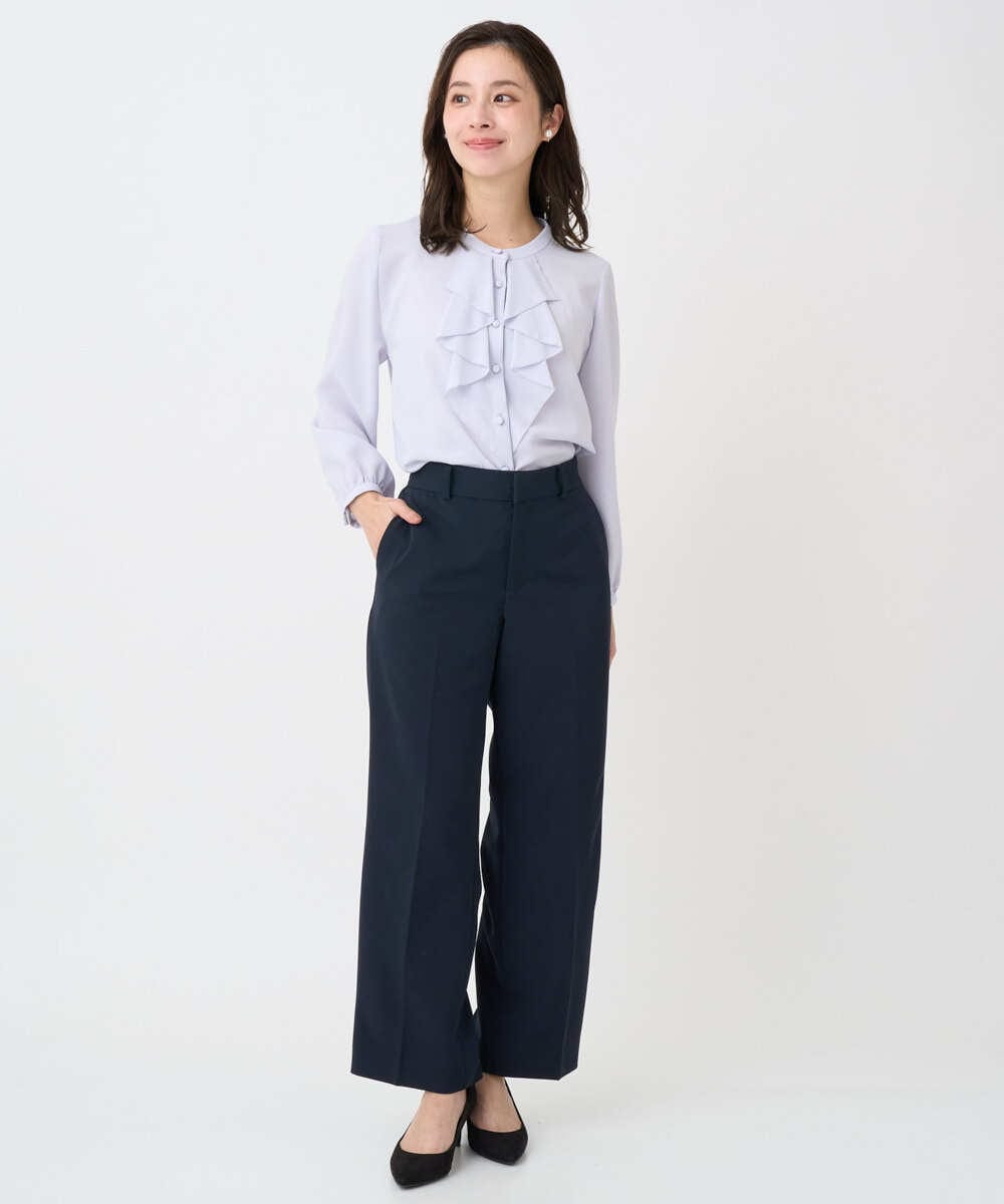 F1BFD68150 MK MICHEL KLEIN(小さいサイズ)(メゾン ドゥ サンク) 【小さいサイズ】ラッフルフリルブラウス/洗濯機で洗える アイボリー