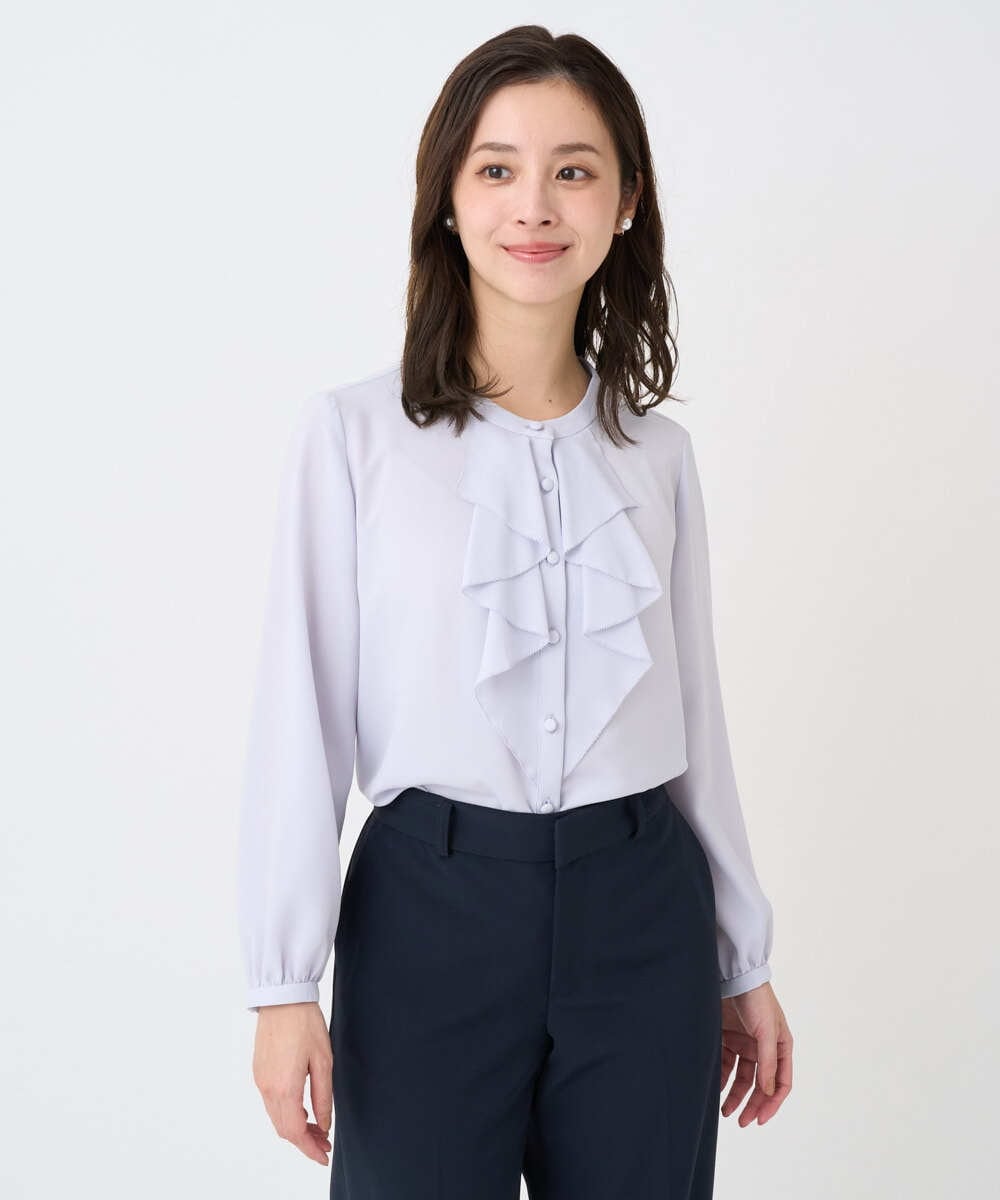 F1BFD68150 MK MICHEL KLEIN(小さいサイズ)(メゾン ドゥ サンク) 【小さいサイズ】ラッフルフリルブラウス/洗濯機で洗える アイボリー