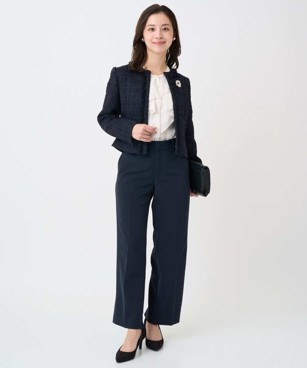 F1BFD68150 MK MICHEL KLEIN(小さいサイズ)(メゾン ドゥ サンク) 【小さいサイズ】ラッフルフリルブラウス/洗濯機で洗える アイボリー