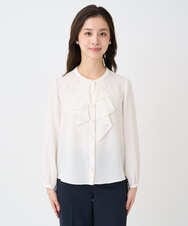 F1BFD68150 MK MICHEL KLEIN(小さいサイズ)(メゾン ドゥ サンク) 【小さいサイズ】ラッフルフリルブラウス/洗濯機で洗える アイボリー