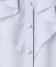 F1BFD68150 MK MICHEL KLEIN(小さいサイズ)(メゾン ドゥ サンク) 【小さいサイズ】ラッフルフリルブラウス/洗濯機で洗える ライトブルー