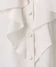 F1BFD68150 MK MICHEL KLEIN(小さいサイズ)(メゾン ドゥ サンク) 【小さいサイズ】ラッフルフリルブラウス/洗濯機で洗える ライトブルー