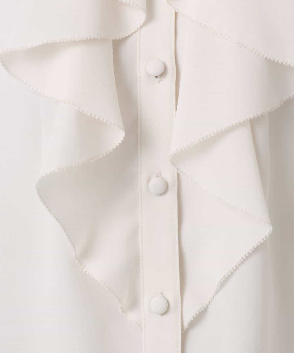 F1BFD68150 MK MICHEL KLEIN(小さいサイズ)(メゾン ドゥ サンク) 【小さいサイズ】ラッフルフリルブラウス/洗濯機で洗える ライトブルー