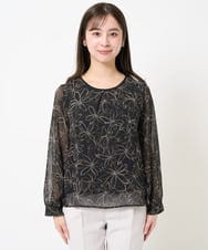 F1BGA02140 MK MICHEL KLEIN(小さいサイズ)(メゾン ドゥ サンク) 【小さいサイズ】ラインフラワーシフォンブラウス/洗える ブラック