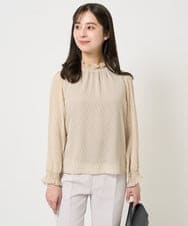 F1BGA03140 MK MICHEL KLEIN(小さいサイズ)(メゾン ドゥ サンク) 【小さいサイズ】幾何柄シフォンスタンドカラーブラウス/洗える ベージュ