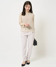 F1BGA03140 MK MICHEL KLEIN(小さいサイズ)(メゾン ドゥ サンク) 【小さいサイズ】幾何柄シフォンスタンドカラーブラウス/洗える ベージュ