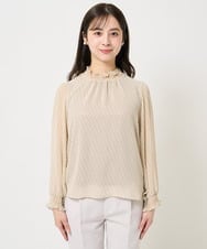 F1BGA03140 MK MICHEL KLEIN(小さいサイズ)(メゾン ドゥ サンク) 【小さいサイズ】幾何柄シフォンスタンドカラーブラウス/洗える ベージュ
