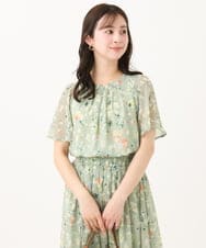 F1BGA04140 MK MICHEL KLEIN(小さいサイズ)(メゾン ドゥ サンク) 【小さいサイズ】フレアースリーブ花柄シフォンブラウス/洗える ミント