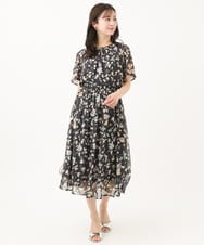 F1BGA04140 MK MICHEL KLEIN(小さいサイズ)(メゾン ドゥ サンク) 【小さいサイズ】フレアースリーブ花柄シフォンブラウス/洗える チャコール