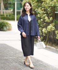 F1BGA30130 MK MICHEL KLEIN(小さいサイズ)(メゾン ドゥ サンク) 【小さいサイズ】デニムライクシャツブラウス/洗える ネイビー