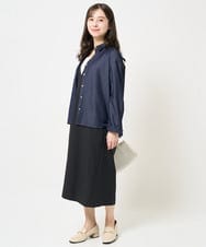 F1BGA30130 MK MICHEL KLEIN(小さいサイズ)(メゾン ドゥ サンク) 【小さいサイズ】デニムライクシャツブラウス/洗える ネイビー