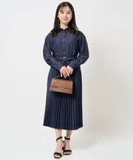 F1BGA30130 MK MICHEL KLEIN(小さいサイズ)(メゾン ドゥ サンク) 【小さいサイズ】デニムライクシャツブラウス/洗える ネイビー