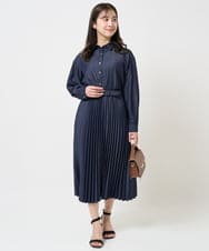 F1BGA30130 MK MICHEL KLEIN(小さいサイズ)(メゾン ドゥ サンク) 【小さいサイズ】デニムライクシャツブラウス/洗える ネイビー