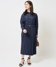 F1BGA30130 MK MICHEL KLEIN(小さいサイズ)(メゾン ドゥ サンク) 【小さいサイズ】デニムライクシャツブラウス/洗える ネイビー