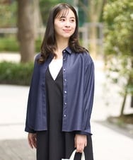F1BGA30130 MK MICHEL KLEIN(小さいサイズ)(メゾン ドゥ サンク) 【小さいサイズ】デニムライクシャツブラウス/洗える ネイビー
