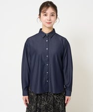 F1BGA30130 MK MICHEL KLEIN(小さいサイズ)(メゾン ドゥ サンク) 【小さいサイズ】デニムライクシャツブラウス/洗える ネイビー