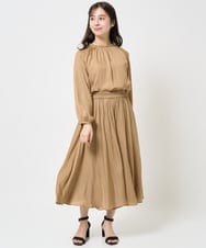 F1BGA33150 MK MICHEL KLEIN(小さいサイズ)(メゾン ドゥ サンク) 【小さいサイズ】フリルネックデザインサテンブラウス/前後2way/接触冷感/洗える キャメル