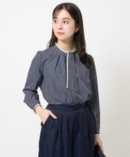F1BGA34150 MK MICHEL KLEIN(小さいサイズ)(メゾン ドゥ サンク) 【小さいサイズ】ドット幾何柄ボウタイ付きブラウス/洗える ネイビー