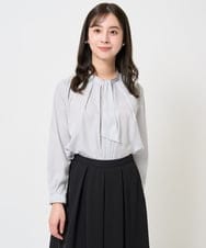 F1BGA34150 MK MICHEL KLEIN(小さいサイズ)(メゾン ドゥ サンク) 【小さいサイズ】ドット幾何柄ボウタイ付きブラウス/洗える アイボリー