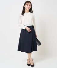 F1BGA35160 MK MICHEL KLEIN(小さいサイズ)(メゾン ドゥ サンク) 【小さいサイズ】ピンタックデザインジョーゼットブラウス/洗える ネイビー