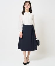 F1BGA35160 MK MICHEL KLEIN(小さいサイズ)(メゾン ドゥ サンク) 【小さいサイズ】ピンタックデザインジョーゼットブラウス/洗える ネイビー