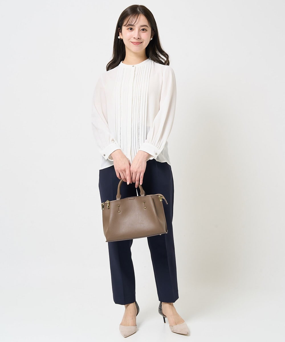 F1BGA35160 MK MICHEL KLEIN(小さいサイズ)(メゾン ドゥ サンク) 【小さいサイズ】ピンタックデザインジョーゼットブラウス/洗える ネイビー