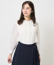 F1BGA35160 MK MICHEL KLEIN(小さいサイズ)(メゾン ドゥ サンク) 【小さいサイズ】ピンタックデザインジョーゼットブラウス/洗える ネイビー
