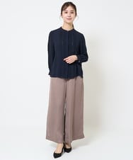 F1BGA35160 MK MICHEL KLEIN(小さいサイズ)(メゾン ドゥ サンク) 【小さいサイズ】ピンタックデザインジョーゼットブラウス/洗える ネイビー