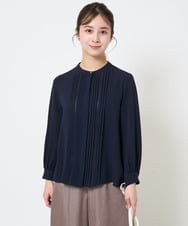 F1BGA35160 MK MICHEL KLEIN(小さいサイズ)(メゾン ドゥ サンク) 【小さいサイズ】ピンタックデザインジョーゼットブラウス/洗える ネイビー