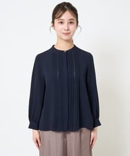 F1BGA35160 MK MICHEL KLEIN(小さいサイズ)(メゾン ドゥ サンク) 【小さいサイズ】ピンタックデザインジョーゼットブラウス/洗える ネイビー