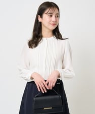 F1BGA35160 MK MICHEL KLEIN(小さいサイズ)(メゾン ドゥ サンク) 【小さいサイズ】ピンタックデザインジョーゼットブラウス/洗える ホワイト