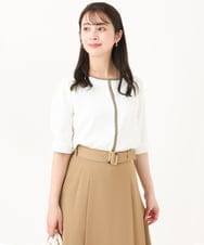 F1BGA41130 MK MICHEL KLEIN(小さいサイズ)(メゾン ドゥ サンク) 【小さいサイズ】配色パイピングVネックブラウス/洗える ネイビー