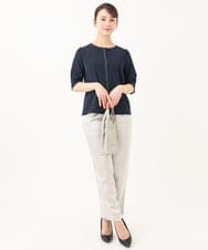 F1BGA41130 MK MICHEL KLEIN(小さいサイズ)(メゾン ドゥ サンク) 【小さいサイズ】配色パイピングVネックブラウス/洗える ネイビー