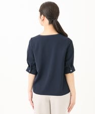 F1BGA41130 MK MICHEL KLEIN(小さいサイズ)(メゾン ドゥ サンク) 【小さいサイズ】配色パイピングVネックブラウス/洗える ネイビー