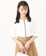 F1BGA41130 MK MICHEL KLEIN(小さいサイズ)(メゾン ドゥ サンク) 【小さいサイズ】配色パイピングVネックブラウス/洗える アイボリー